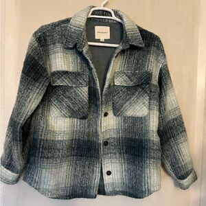Thread & Supply Checkered Teddy Jacket in Gray and Cream